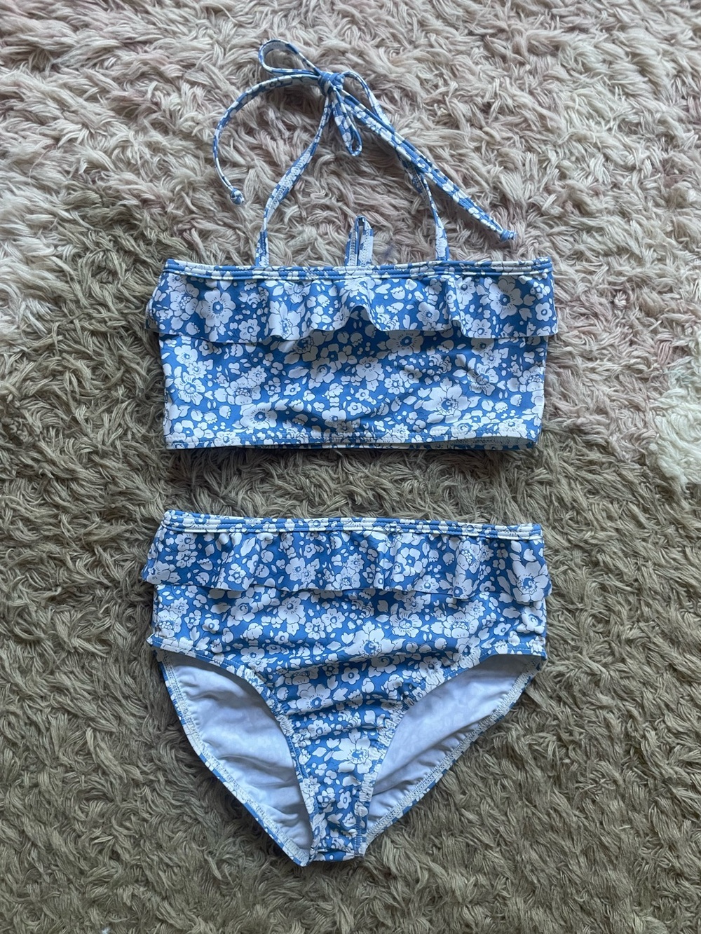 Blue Floral Ruffle Girls' Bikini Set
